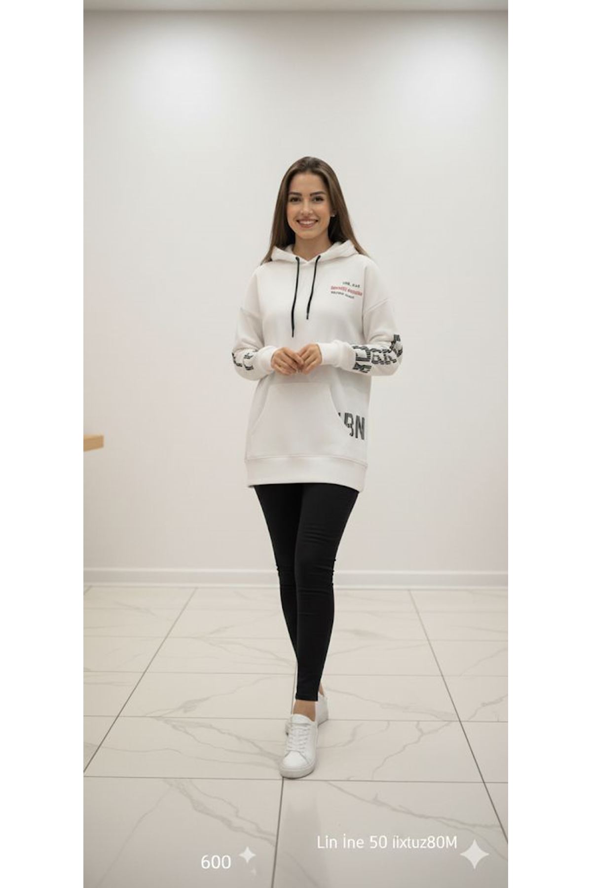 Unisex Kapüşonlu Cepli Baskılı Sweatshirt
