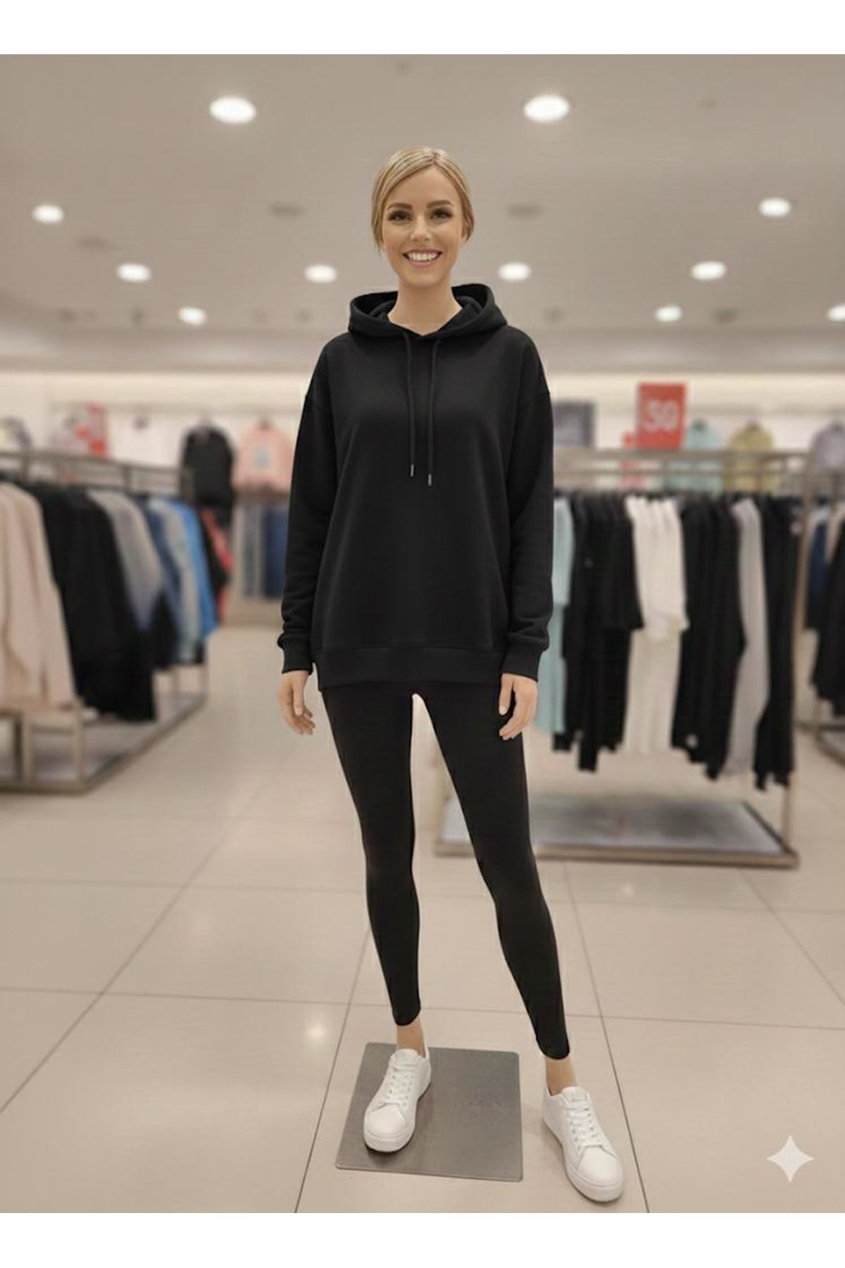 Unisex Kapüşonlu Cepli Düz Sweatshirt