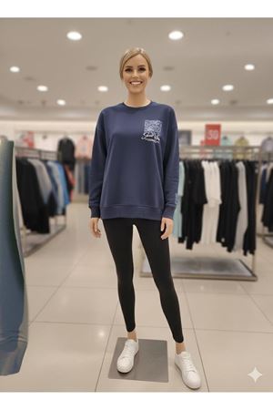 Unisex Bisiklet Yaka Baskılı Sweatshirt